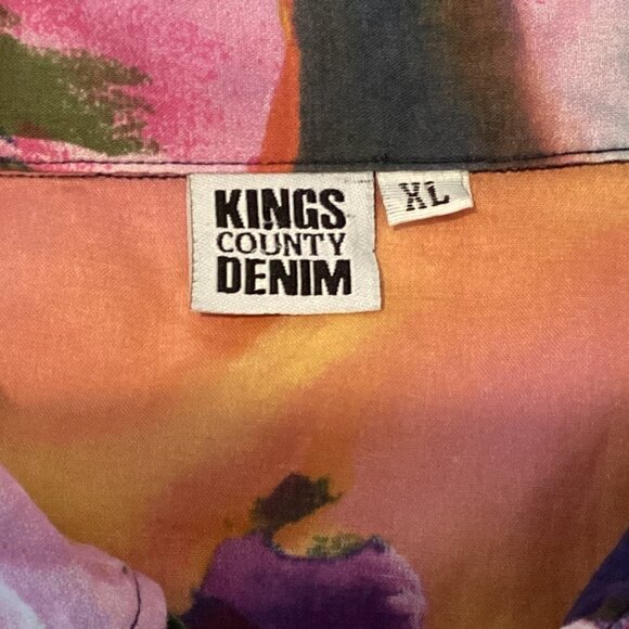 Bold Watercolor Button Down Pleated Tunic Top Tie Waist Sz XL Kings County #270B - Picture 7 of 9